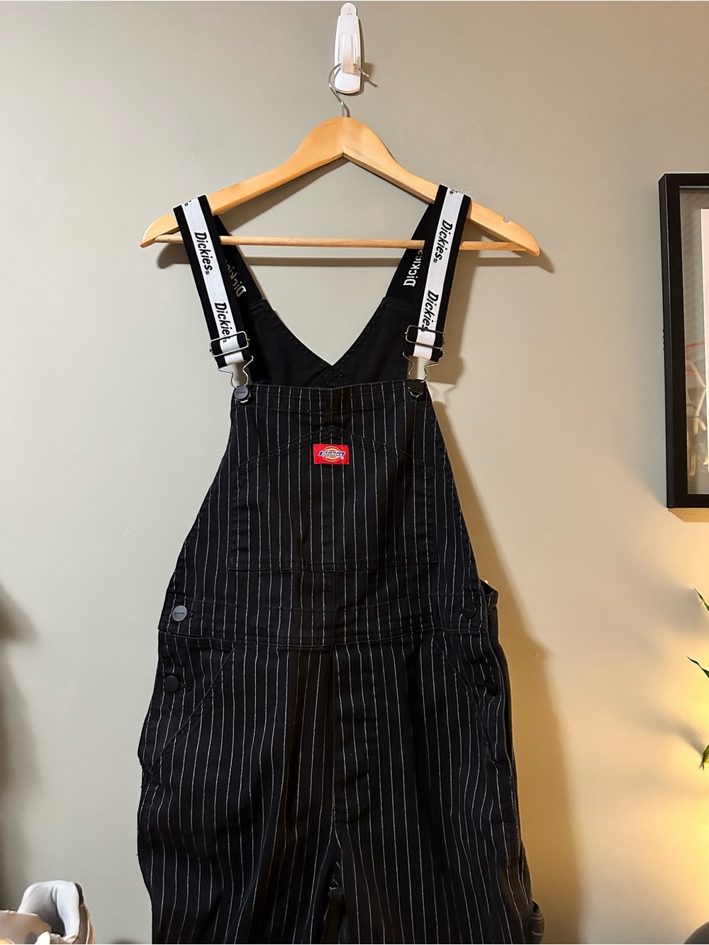 Dickies Black Pinstripe Kids One-Piece Overalls with Branded Straps
